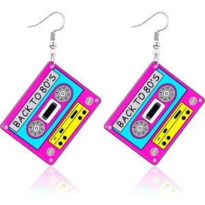 Lightweight Acrylic 80s Cassette Tape Earrings - Perfect for Parties & Cosplay